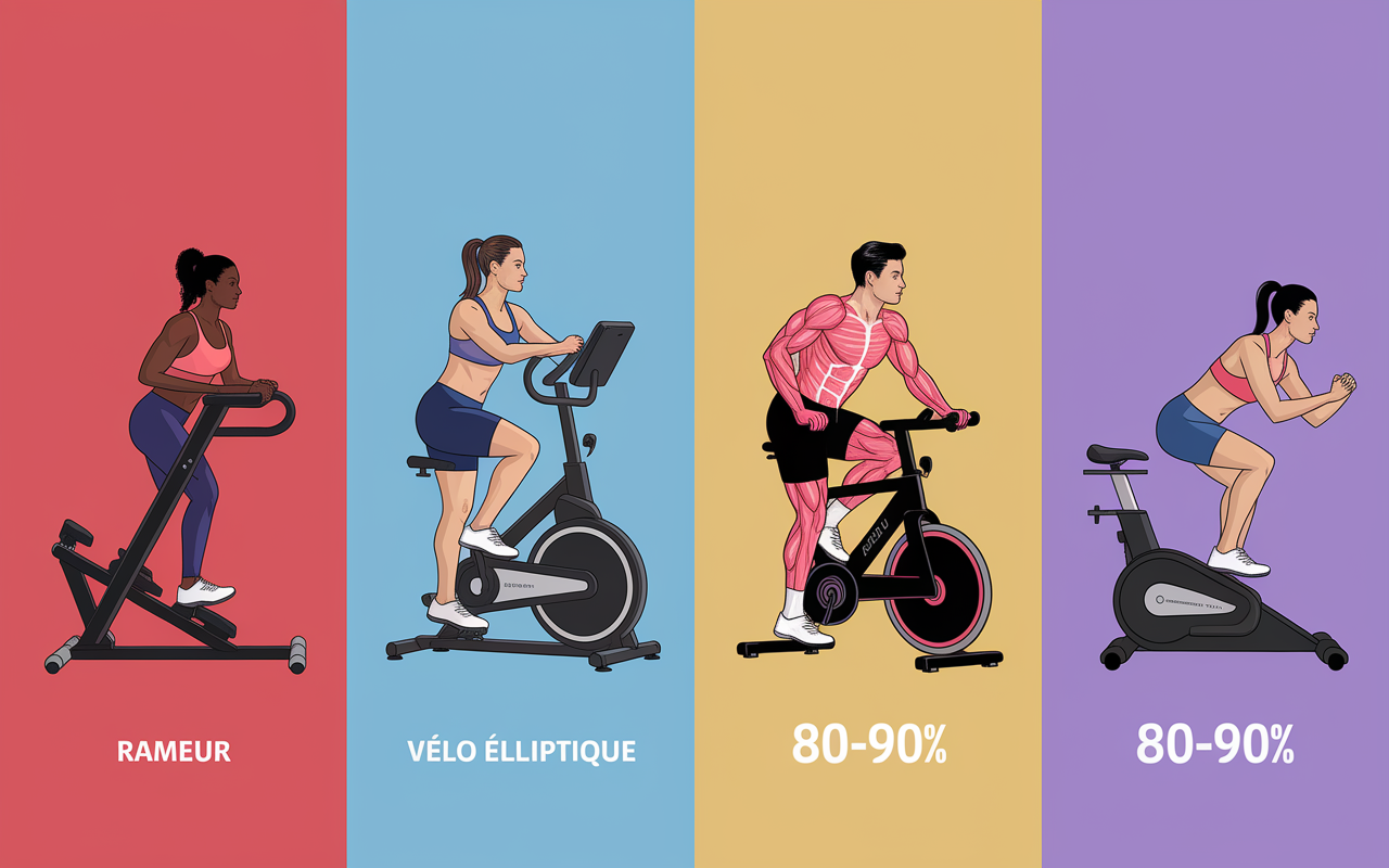 appareils de sport qui fait travailler tout le corps avec schéma musculaire