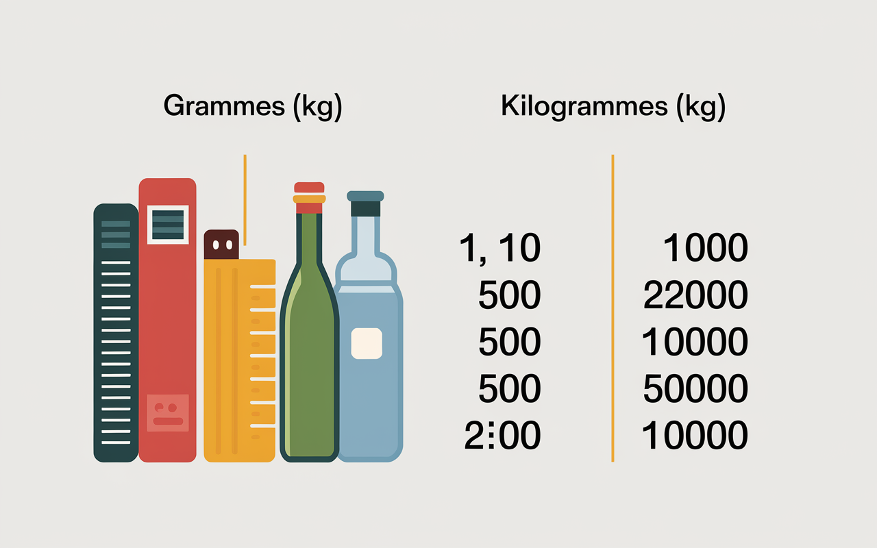 tableau conversion gramme en kilos chiffres et balance cuisine