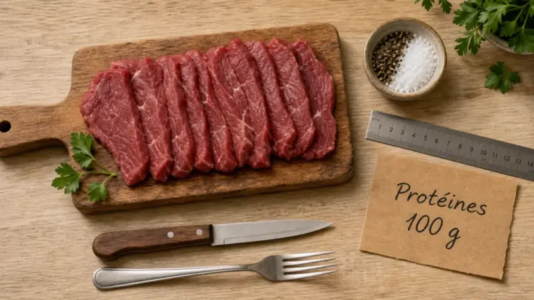 Combien de protéine dans 100 g de viande rouge : rumsteck