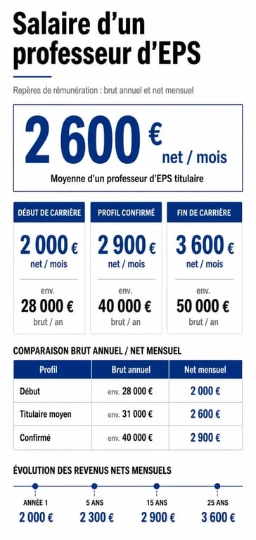 Salaire de prof de sport : comparaison des salaires débutant, confirmé et professeur d’EPS en brut annuel et net mensuel