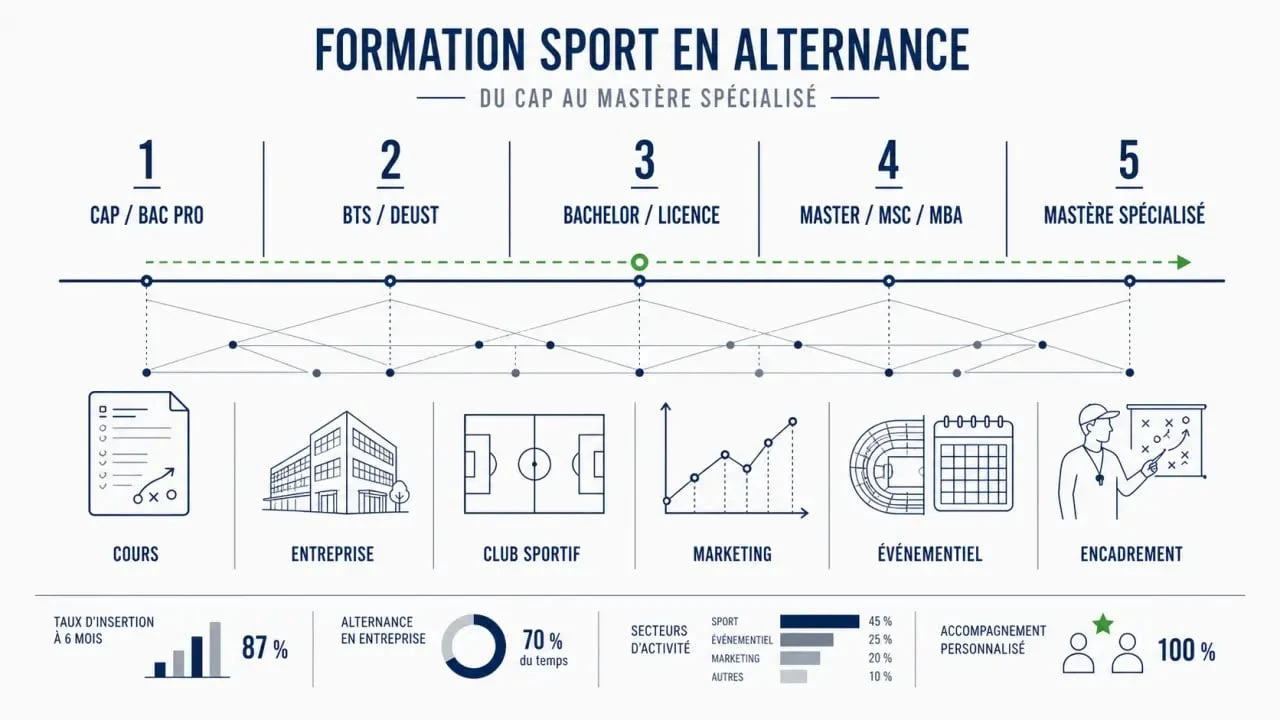 Formation dans le sport en alternance : parcours du CAP au Mastère Spécialisé et débouchés possibles