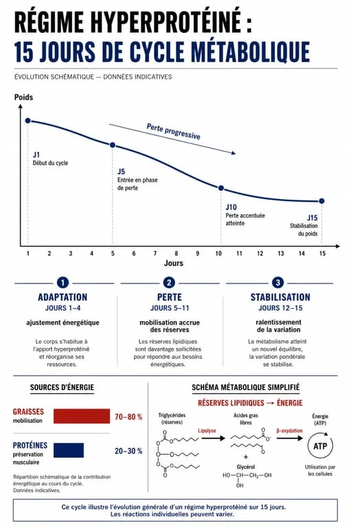 Infographie explicative du fonctionnement du régime protéiné sur 15 jours pour une perte de poids efficace