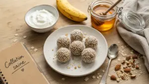 Idées de collations saines : boules d’avoine, noix de coco et yaourt