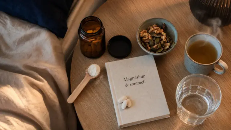 Magnésium et sommeil : flacon et tisane au soir