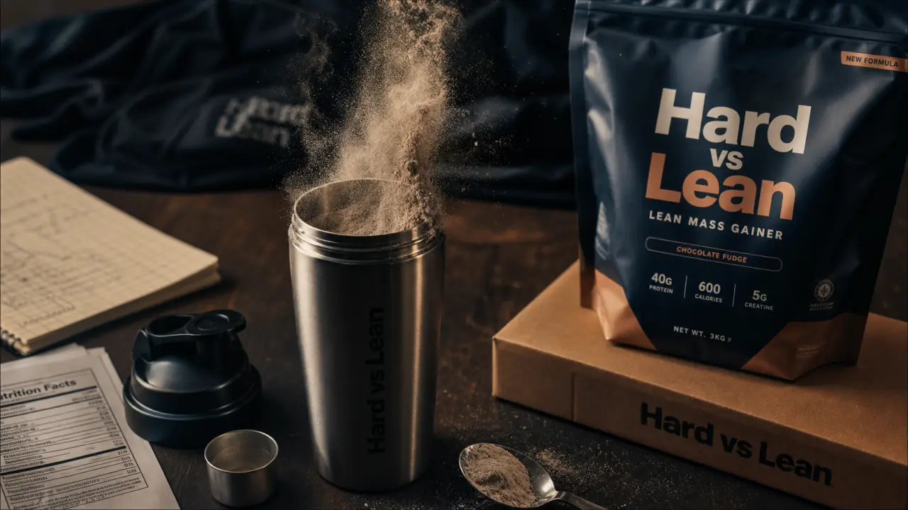 nutrimuscle gainer Hard vs Lean : shaker de gainer en studio