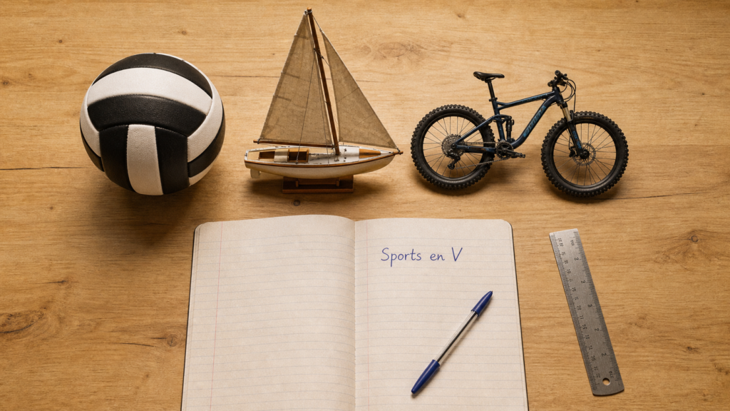 Sport en v : ballon, voile et VTT sur table