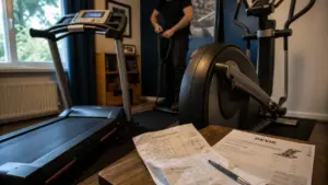 Care fitness : tapis de course et vélo dans une salle d’entraînement à domicile