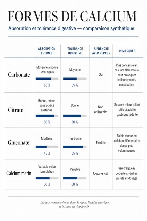 Comparatif des formes de compléments alimentaires au calcium pour une meilleure absorption