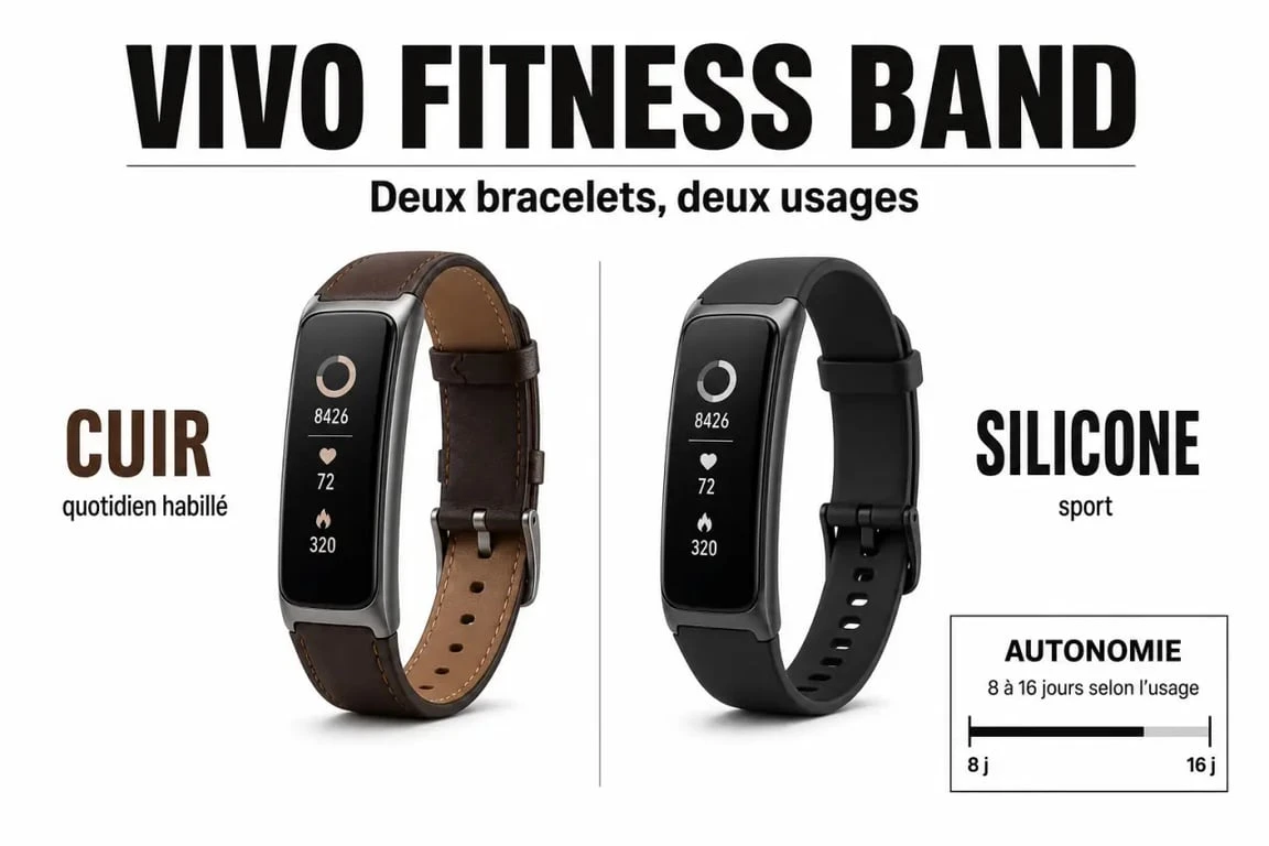 vivo fitness band : comparaison cuir vs silicone et autonomie 8 à 16 jours