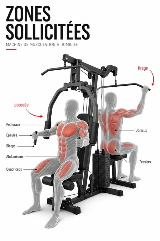 Muscles travaillés avec une machine de musculation à domicile