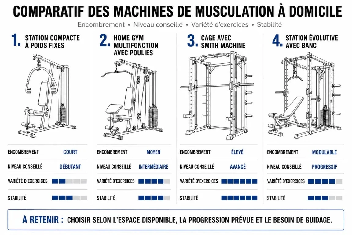 Comparatif de machine de musculation selon l’espace, le niveau et les objectifs