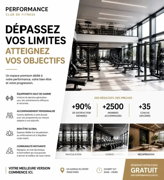 Intérieur moderne d'un club de sport One Fitness avec équipements de musculation et cardio.