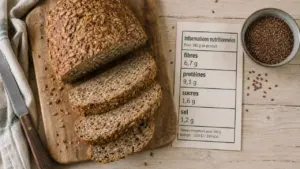 Pain sportif Lidl ingrédients : tranches aux graines, étiquette sucres et fibres
