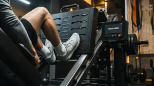 Presse musculation : presse à jambes charge guidée, vue sol