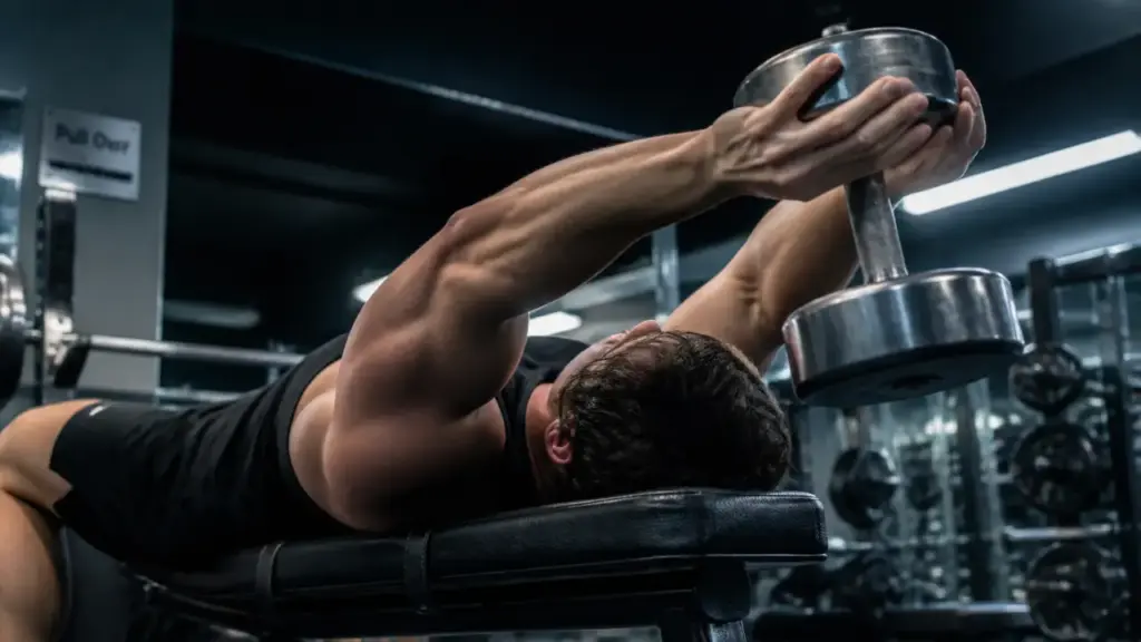 Pull over musculation pour dos et pectoraux : bras en position