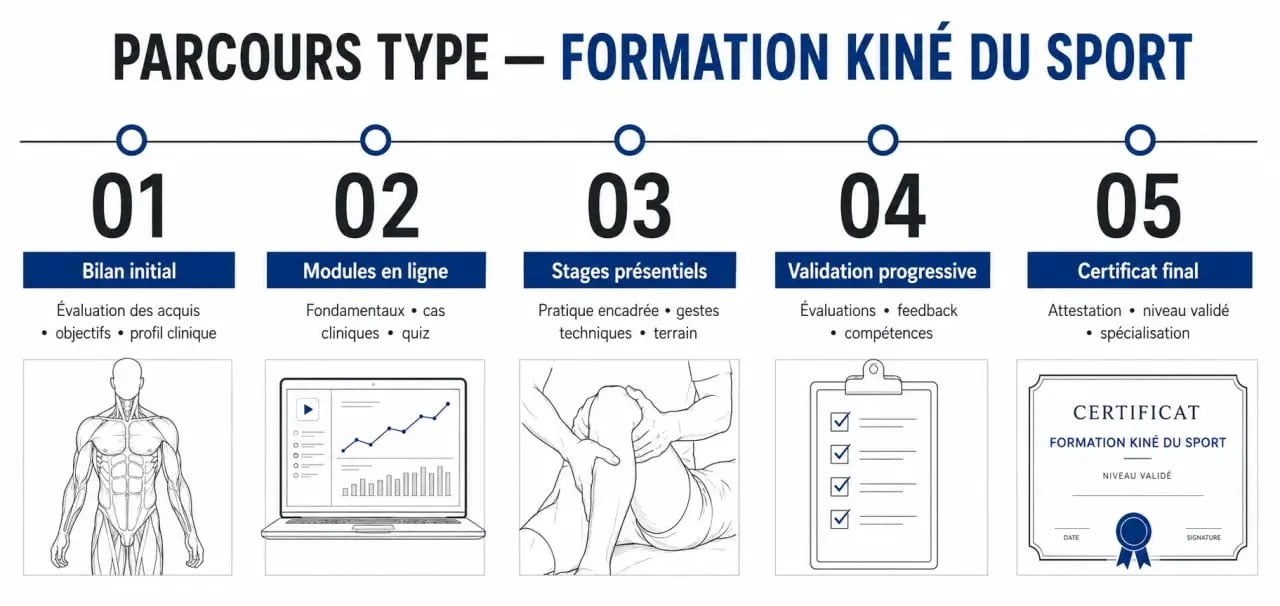 Parcours d'une formation kine du sport de l’inscription au certificat final