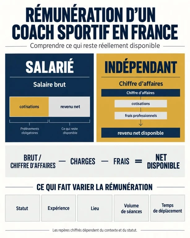 Combien gagne un coach sportif : différence entre salaire brut, chiffre d’affaires et revenu net