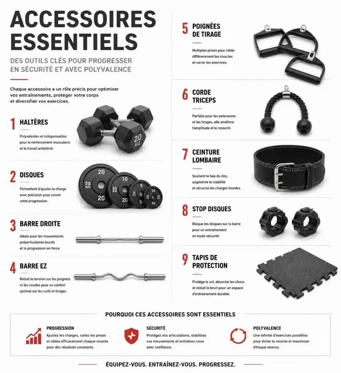 Matériel musculation : accessoires essentiels pour progresser et sécuriser l’entraînement