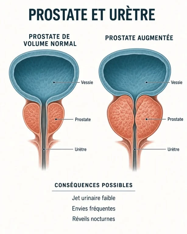 Schéma de la prostate et du confort urinaire pour comprendre les compléments alimentaires prostate