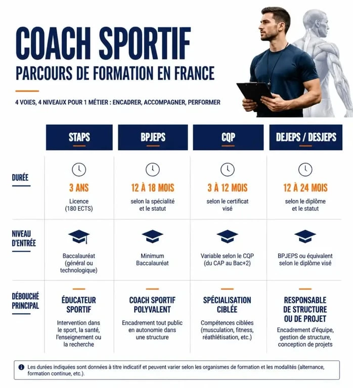 Étude coach sportif : comparatif des filières STAPS, BPJEPS, CQP et DEJEPS