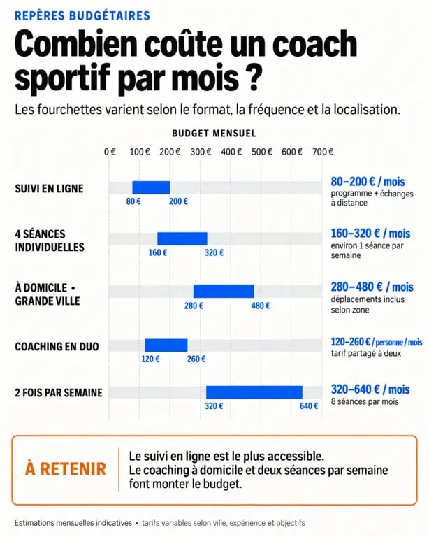 Visualisation des fourchettes du prix d’un coach sportif par mois selon le format et la fréquence