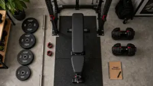Materiel musculation : rack et charge guidée en home gym