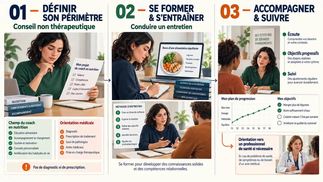 Parcours pour devenir coach en nutrition, de la formation à l’accompagnement des clients
