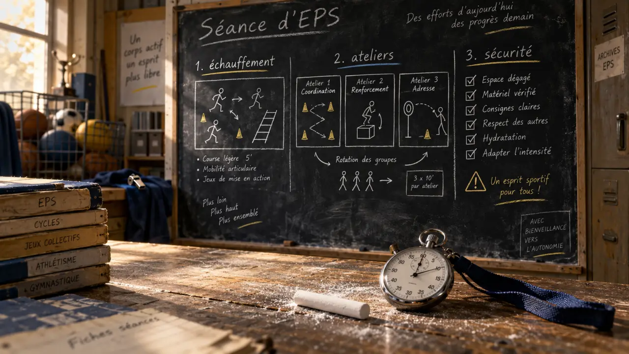 Formation prof de sport en EPS : séance au collège, craie et chronomètre