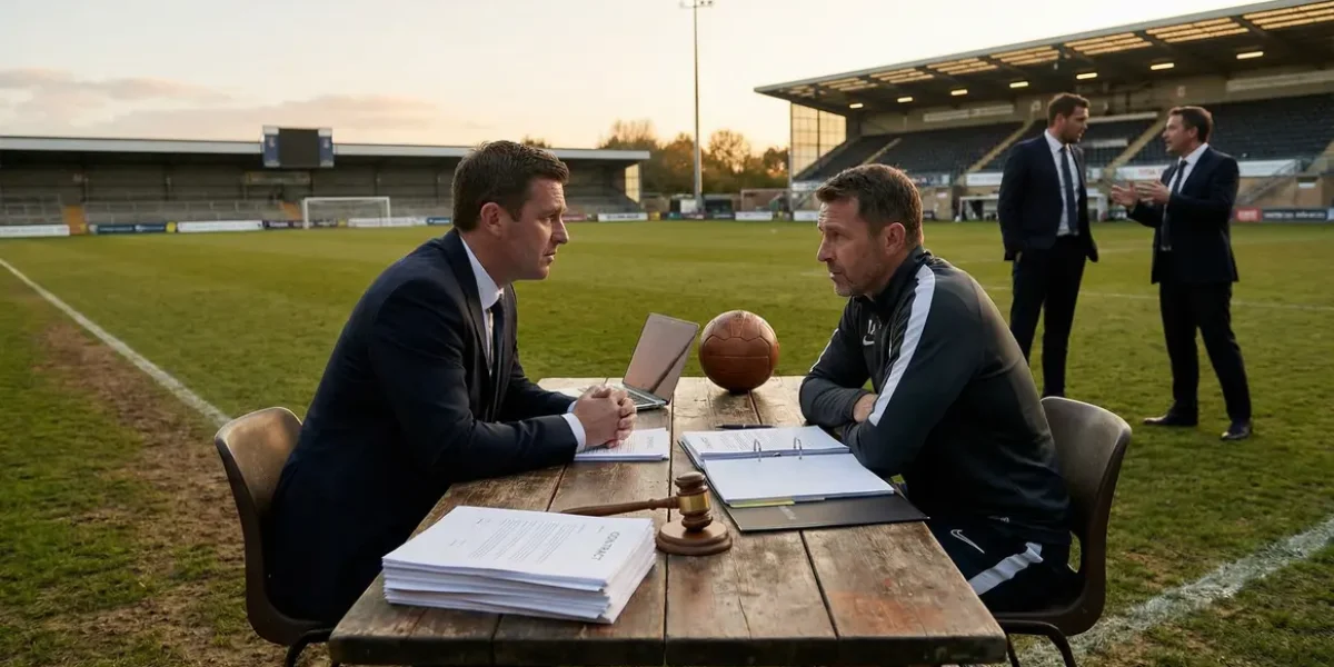 Agent football et joueur signant contrat sur terrain