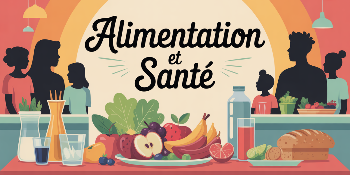 table saine avec fruits legumes pain complet et famille