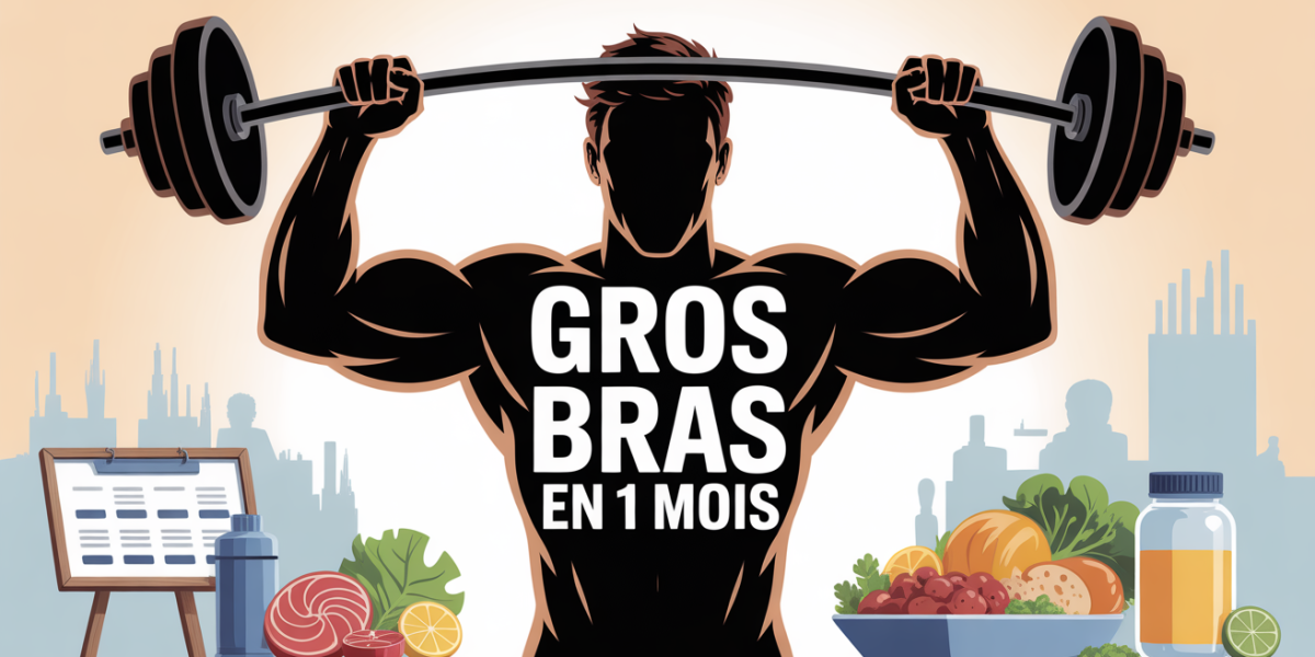 Illustration curl haltères avec aliments pour avoir des gros bras en 1 mois