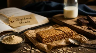 barre ovomaltine bienfaits : énergie durable, flocons d’avoine et malt sur table en bois