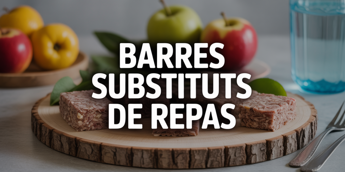 Barres substituts de repas avec fruits et eau sur plateau