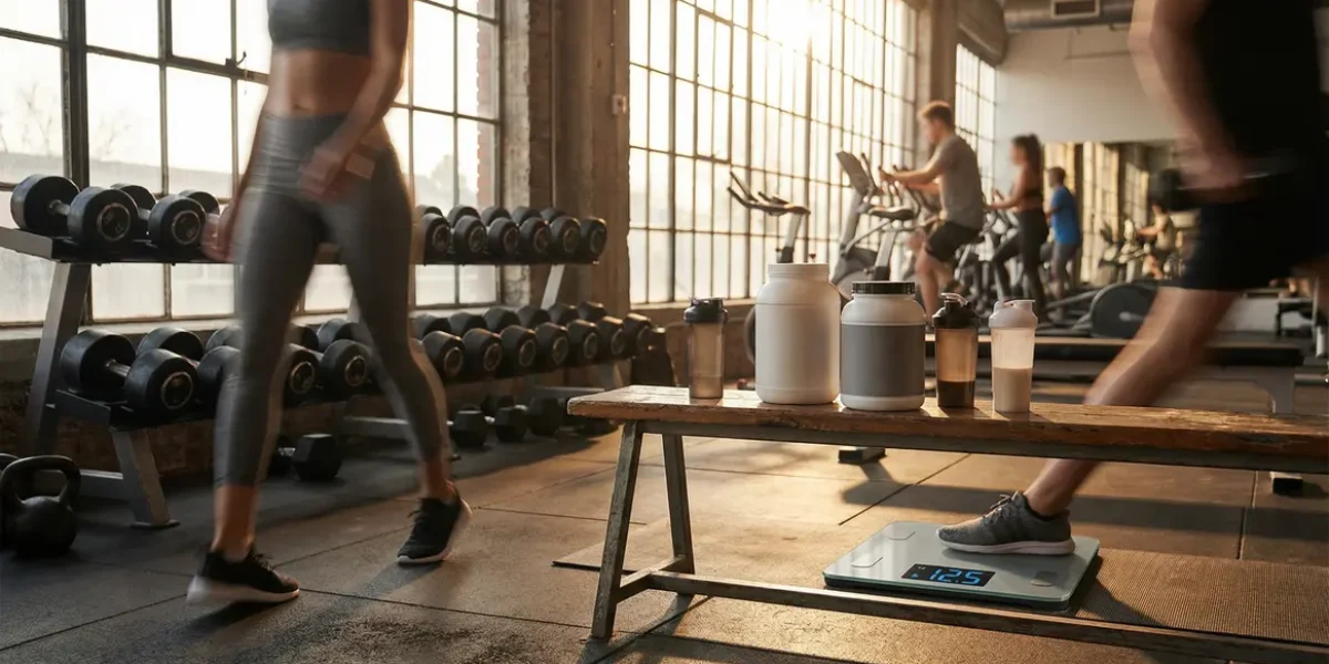 Salle de sport moderne avec compléments perte de graisse