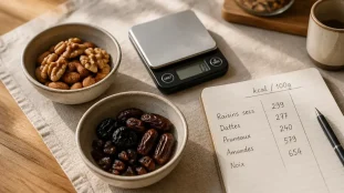 Calories dans les fruits secs : tableau kcal et fruits secs en bol