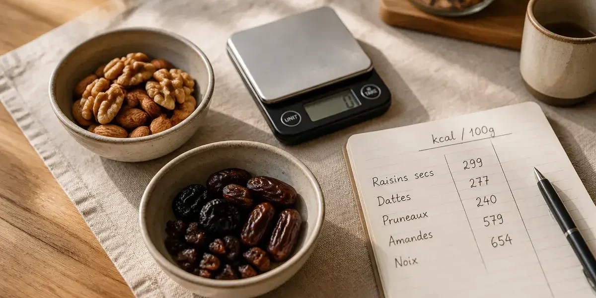 Calories dans les fruits secs : tableau kcal et fruits secs en bol