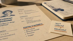 centre d intérêt cv : CV avec loisirs et bénévolat, photo sur bureau