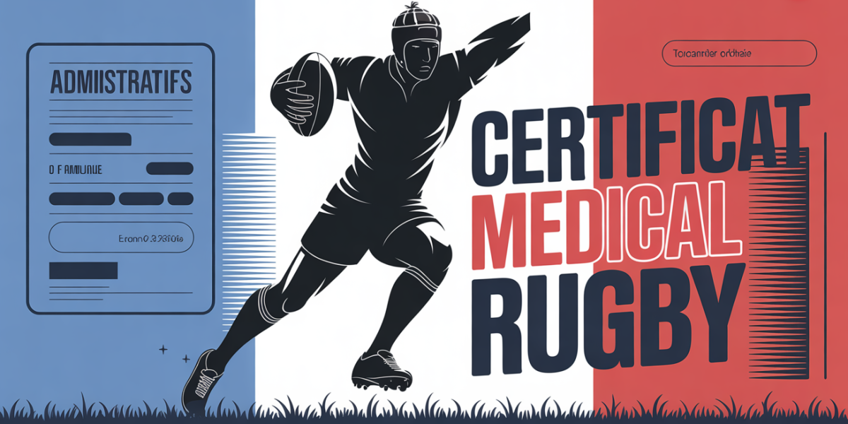 certificat médical rugby illustration joueur devant drapeau français