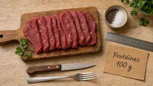 Combien de protéine dans 100 g de viande rouge : rumsteck
