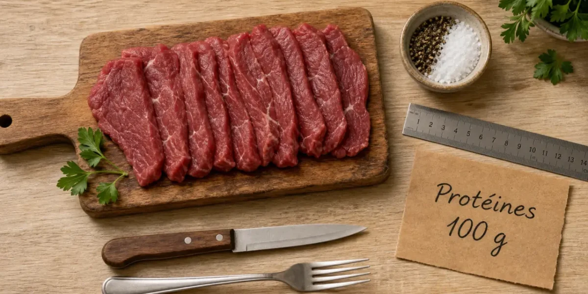 Combien de protéine dans 100 g de viande rouge : rumsteck