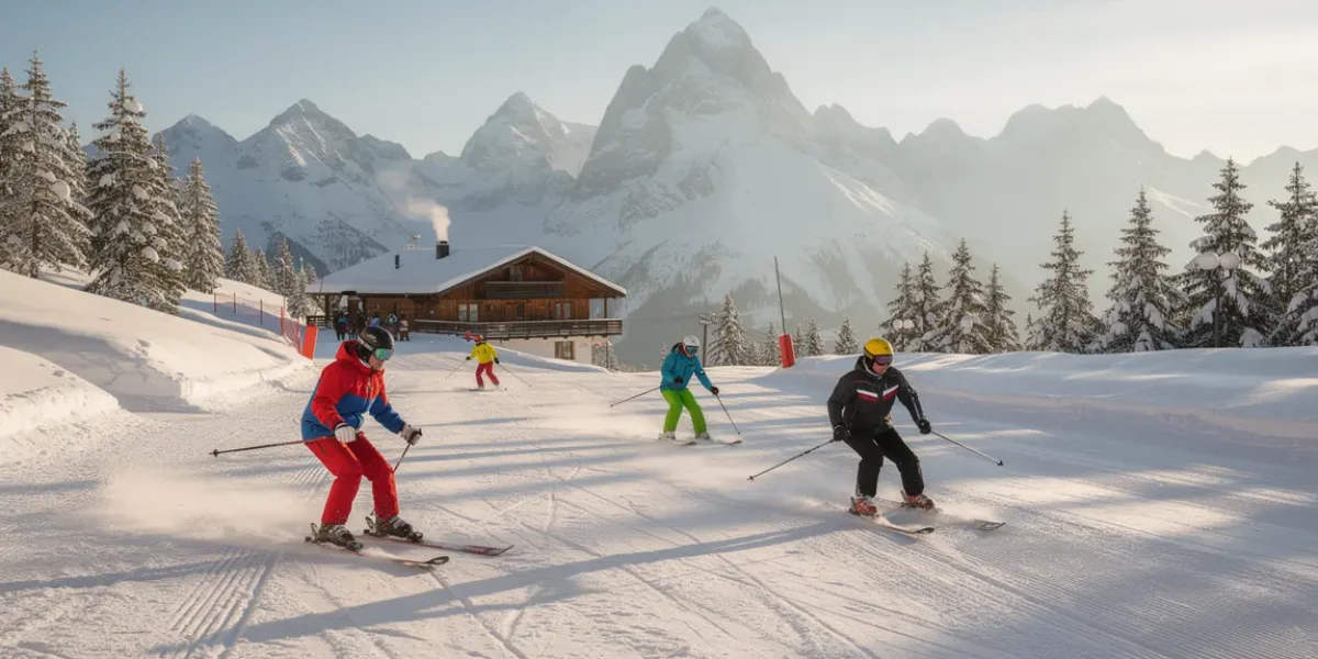 skieurs piste neige station hiver