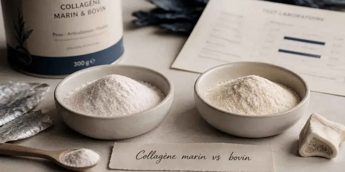 Difference collagene marin et bovin : collagène marin vs bovin, poudre en bols