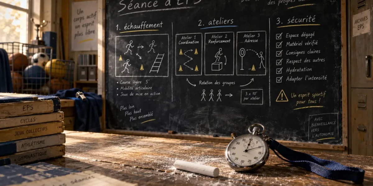 Formation prof de sport en EPS : séance au collège, craie et chronomètre