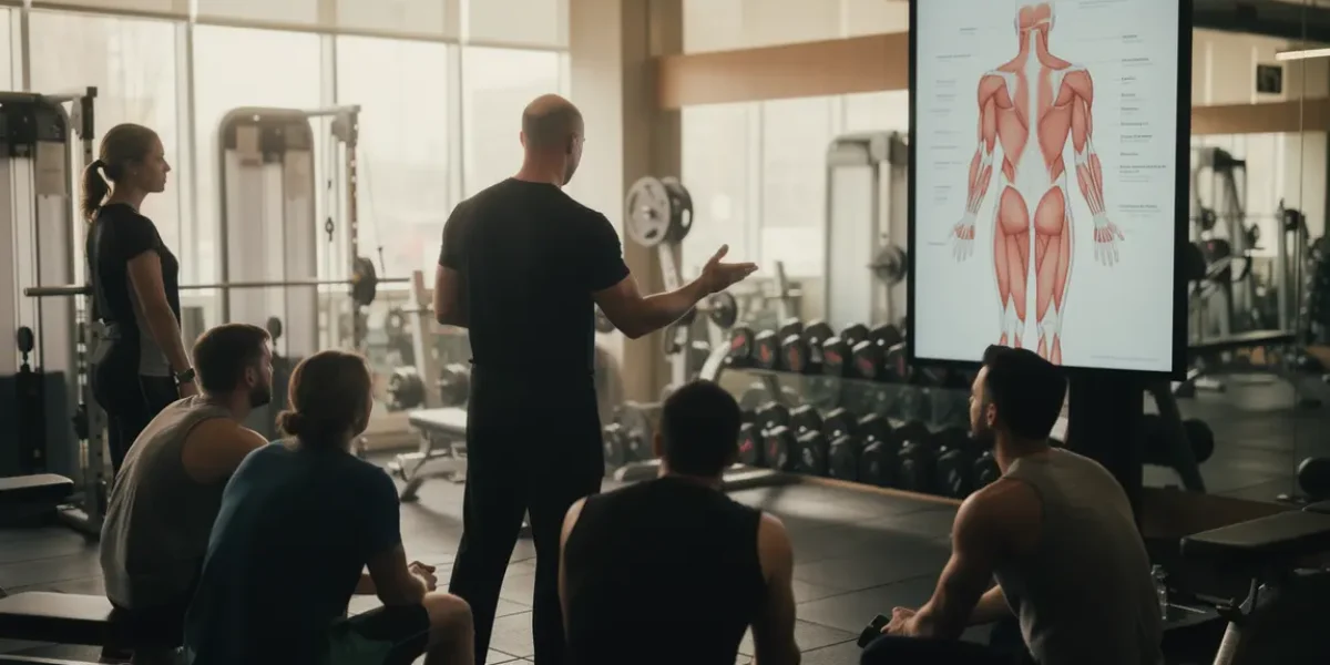 coach expliquant le grand dorsal en salle de sport