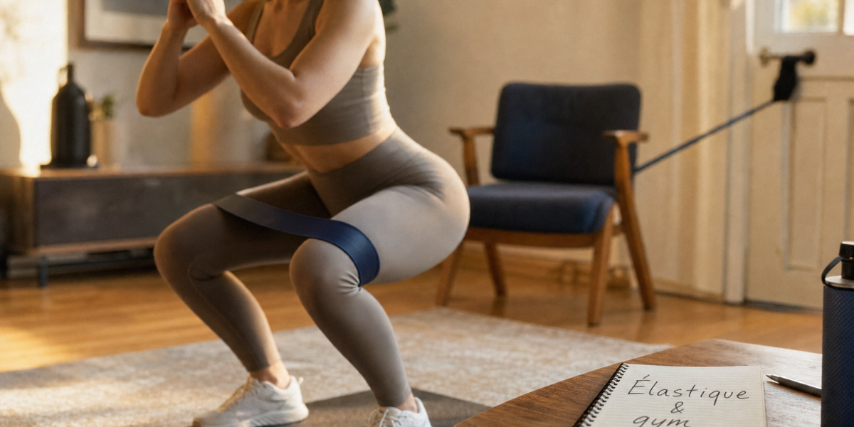 Gym avec un elastique : squat mini-band, salon lumineux