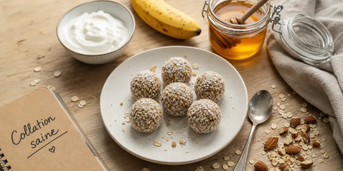 Idées de collations saines : boules d’avoine, noix de coco et yaourt