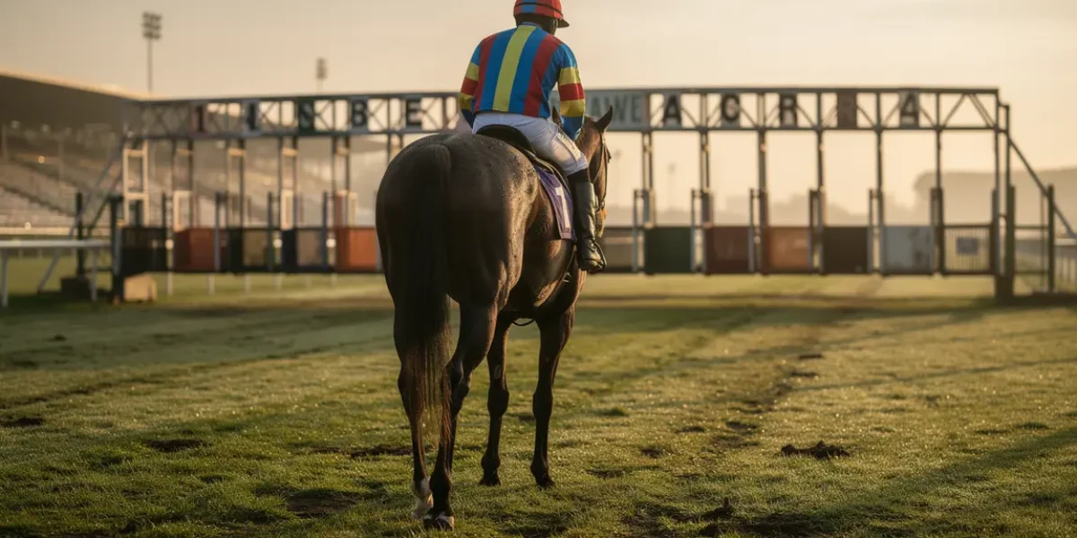 jockey professionnel sur cheval au lever du jour