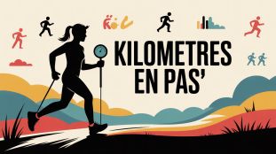 silhouette dynamique avec podomètre et texte kilomètres en pas