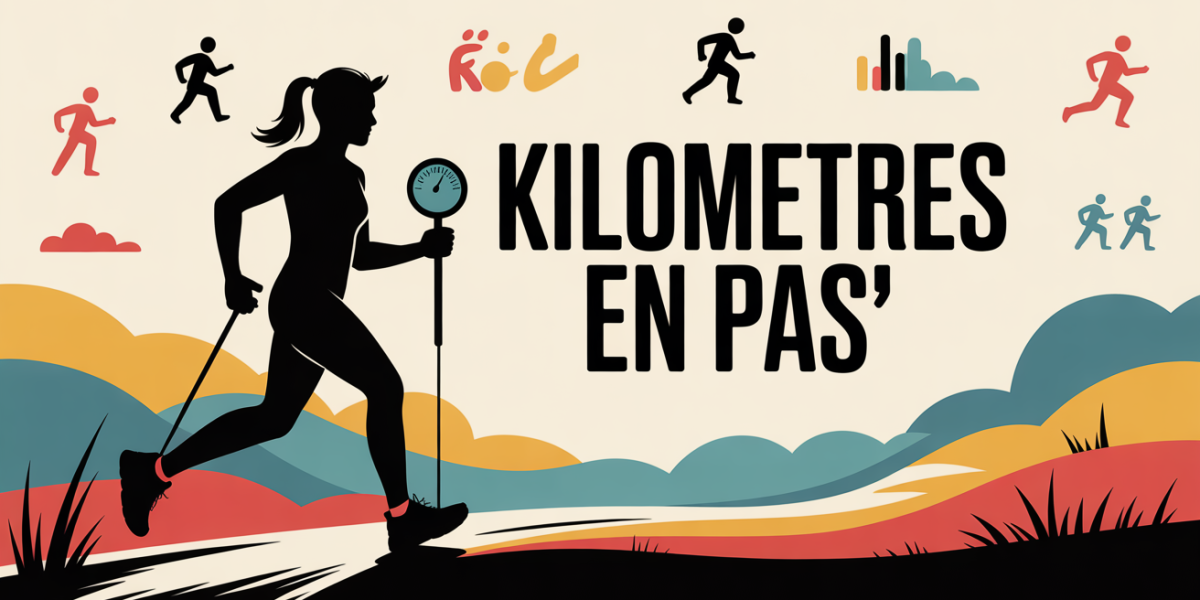 silhouette dynamique avec podomètre et texte kilomètres en pas