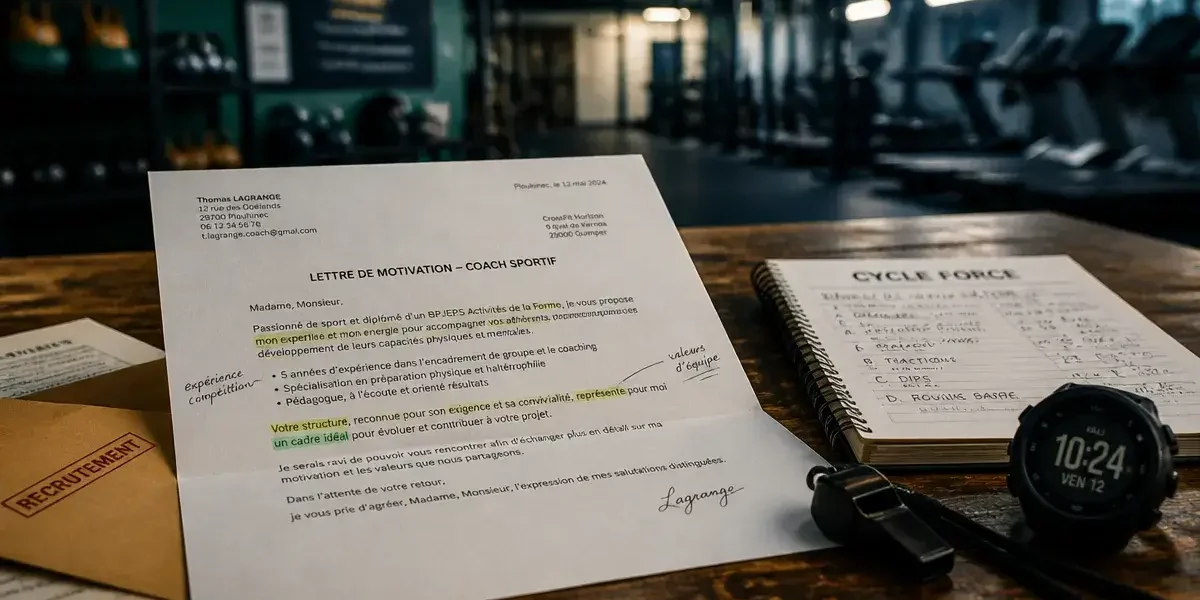 Lettre de motivation sportif sur bureau, pour convaincre un recruteur